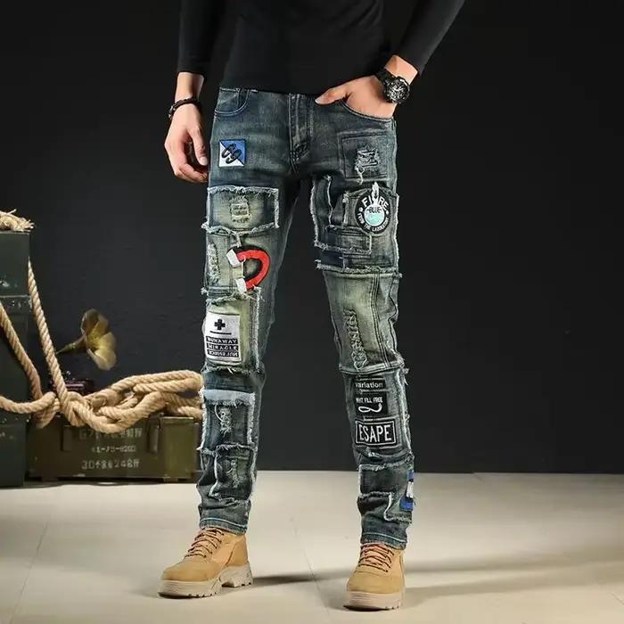 FJN-Jean Droit de Travail Rock pour Homme, Pantalon de Cowboy Hip Hop avec Poches, Décontracté, Hara