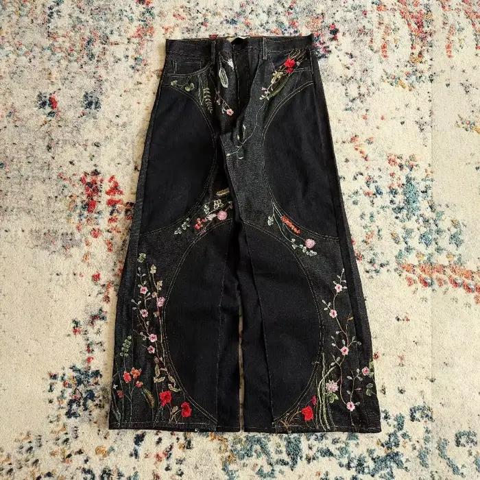 Y2K – jean Baggy à fleurs, tendance, broderie florale, coutures profilées, unisexe, Streetwear rétro