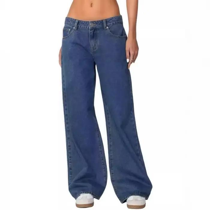 Jean droit taille haute amincissant style rétro américain délavé décontracté pour femme, coupe droit
