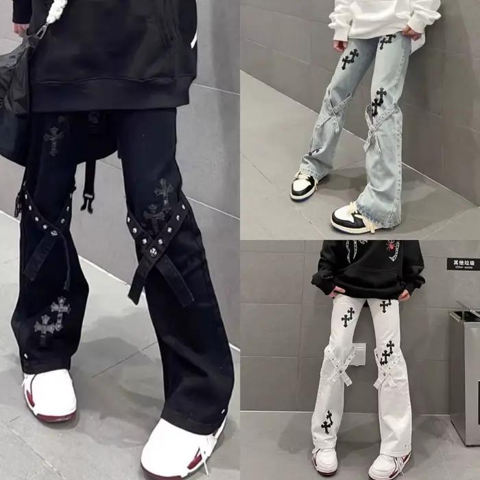 Y2k – jean Punk gothique à bandes, taille haute, Slim, Harajuku, Vintage, pantalon évasé, esthétique