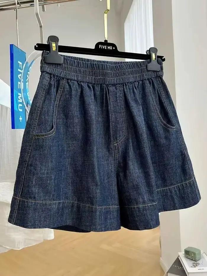 Short en jean décontracté à taille élastique pour femmes, fines, amples, ligne a, jambes larges