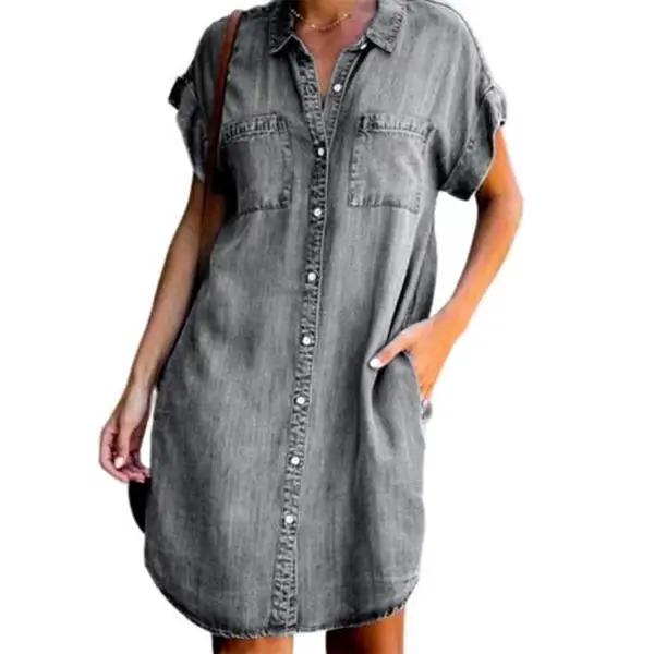 Robe chemise en jean pour femmes, décontractée, manches courtes, poches boutonnées, DistMurcia Jean,
