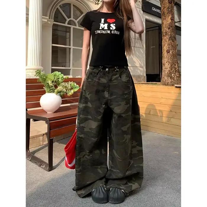 Jean Cargo de Camouflage pour femmes, Vintage, surdimensionné, Style Hip Hop, Baggy, pantalon en Den