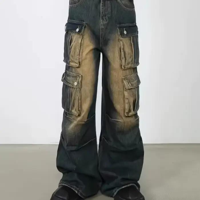 Jean taille haute décontracté avec quatre poches, rétro délavé, sur mesure, Tube droit, vêtements de