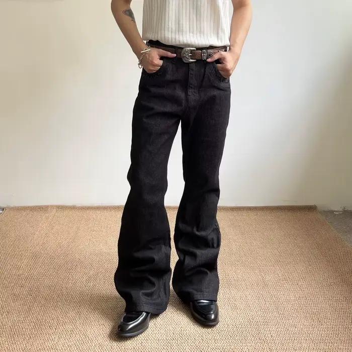 Jean noir ample à jambe large pour homme et femme, pantalon en denim délavé rétro, coupe droite déco