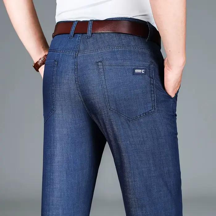 Jean Lyocell fin pour homme, bleu clair, classique, taille haute, drapé, affaires, droit, vêtements 