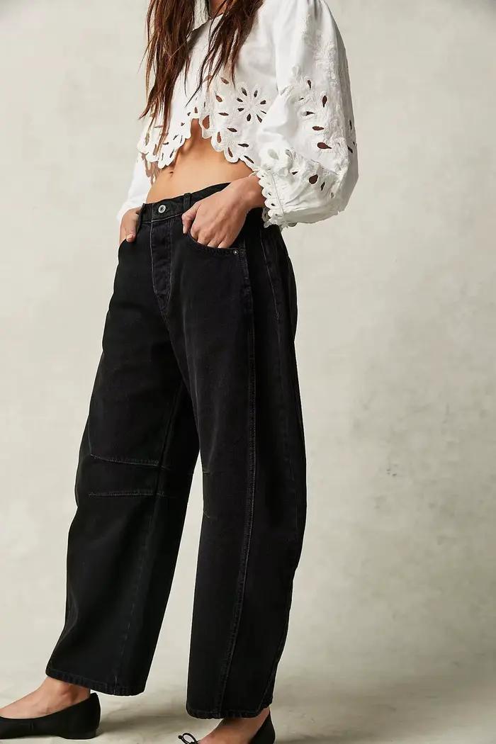 Jean en denim vintage pour femme 2026, nouvelle mode, design à empiècements aux genoux, pantalon dro