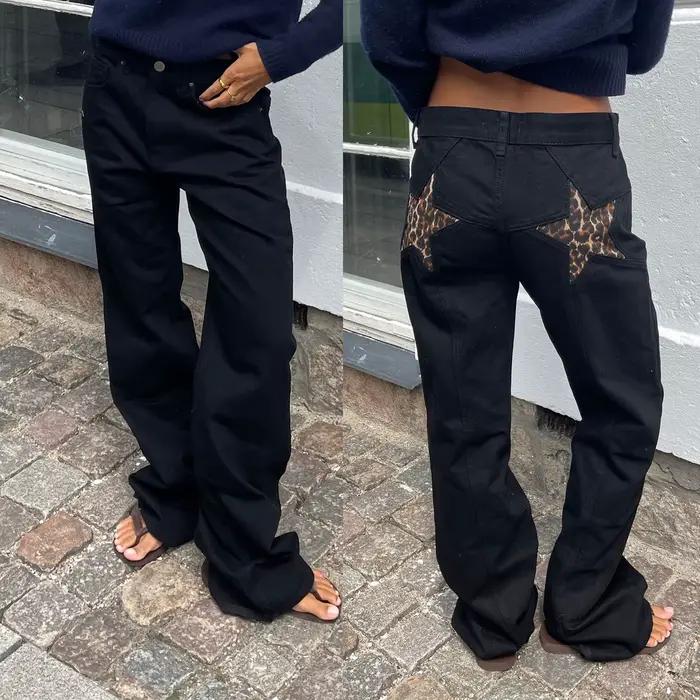 Jean Vintage Y2K pour femmes, motif étoile esthétique imprimé, jambe droite ample, pantalon Long en 