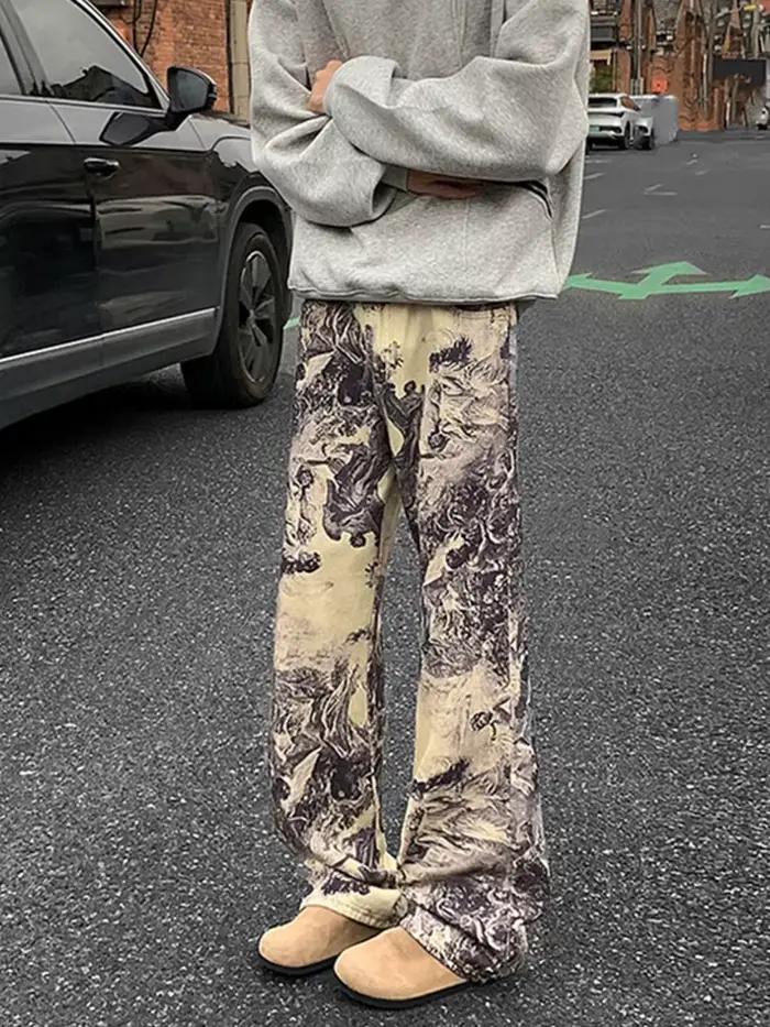 Goth rétro peinture à l'huile imprimer hommes Baggy Jean Harajuku mode Graffiti Denim pantalon 2025 