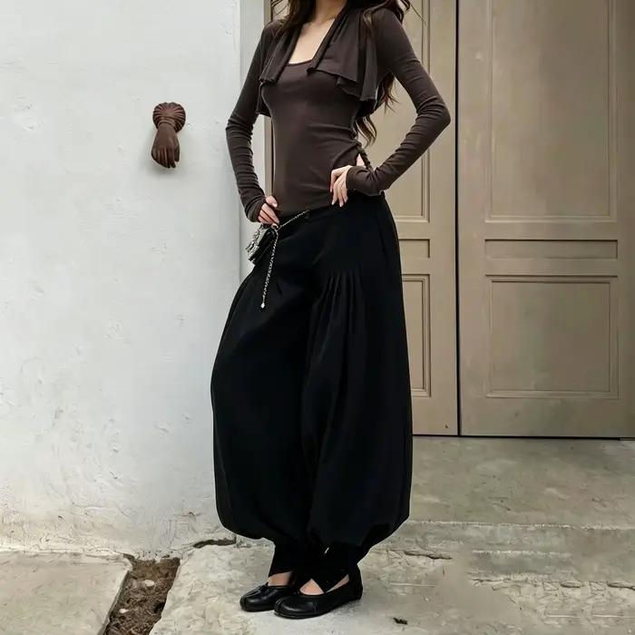 Pantalon décontracté léger et ample pour femme, coupe lanterne polyvalente, ample et amincissant, av