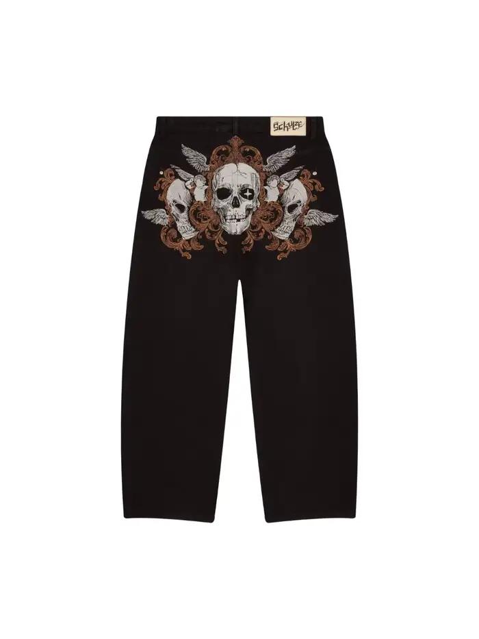 Nouveau Jean Droit Rétro Tendance Motif Ange Cupidon Y2K Délavé Style Américain Urbain Décontracté C