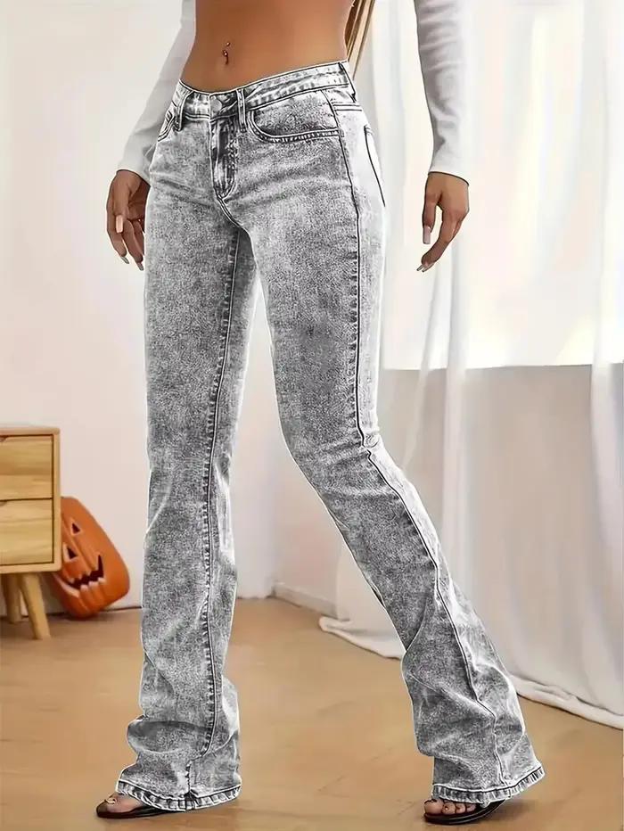Jean pour femme Y2k jean gris extensible évasé minimaliste confort ajustement Style rétro taille hau