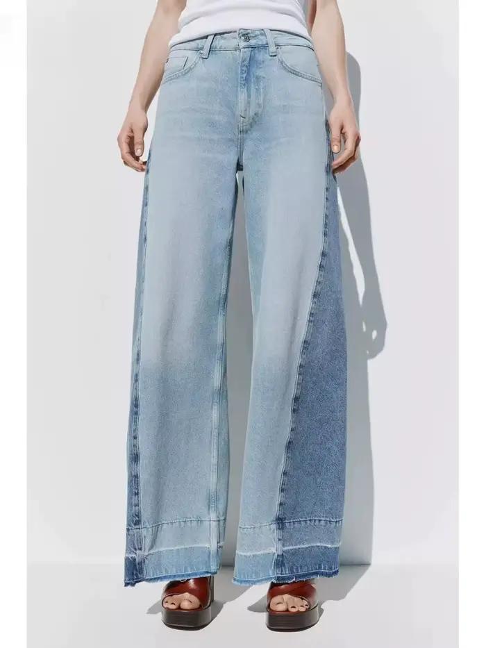 2025 Ropa Y2K mode contraste Patchwork Vintage bleu Baggy jean pantalon pour femmes vêtements droite