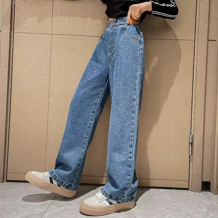 Jeans d'automne pour filles, pantalons longs droits décontractés pour enfants, pantalons d'école pou