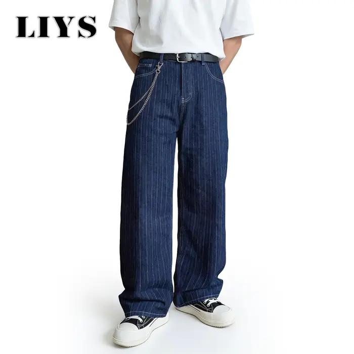 Jeans pour hommes à jambe droite style japonais-coréen à rayures jacquard, pantalon en denim droit r