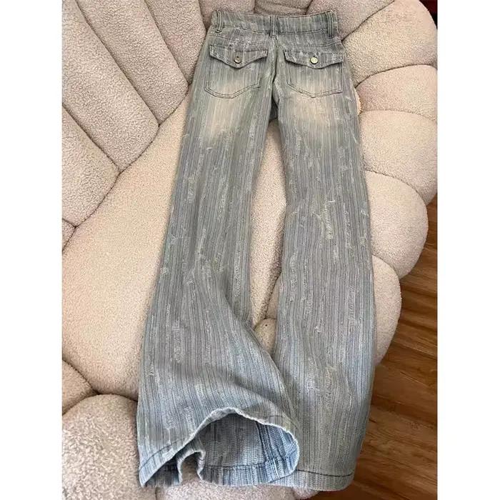 Jean évasé pour femmes, brodé à lacets, perles, volants, artistique féminin, Unique, mode, esthétiqu