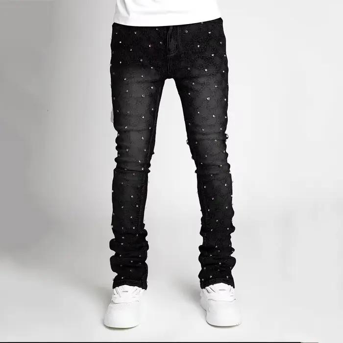 Jeans de rue Y2K pour hommes et femmes, Harajuku gothique rétro strass rétro bleu, pantalons amples,