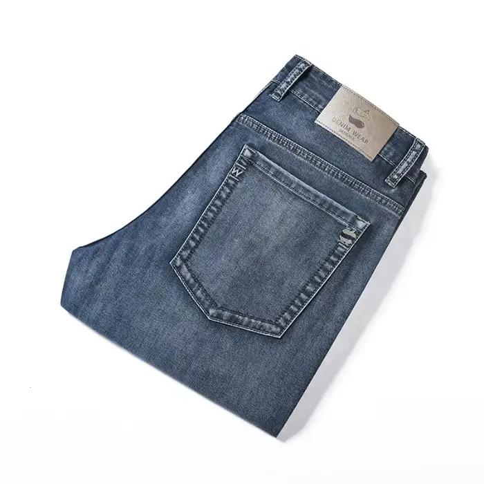Jean d'été pour homme en lyocell de haute qualité, style vintage, taille haute, coupe droite ample, 