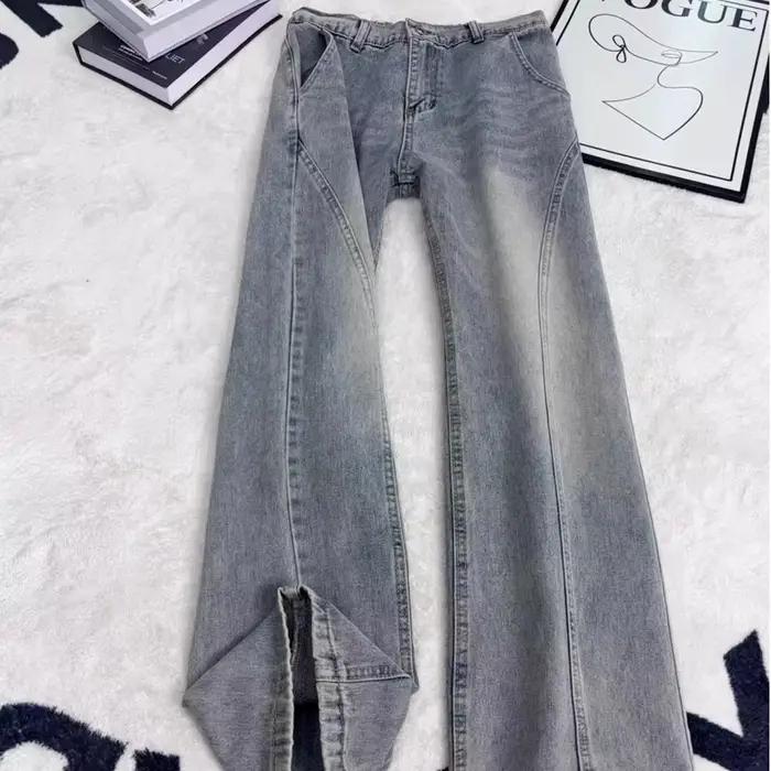 Jean coréen Y2K pour homme, coupe américaine évasée, pantalon de travail, taille semi-élastique, cou