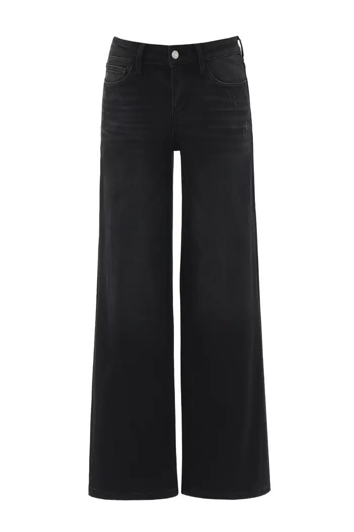 Jean taille haute à jambe large pour femme, en denim extensible, effet push-up et coupe sculptante, 