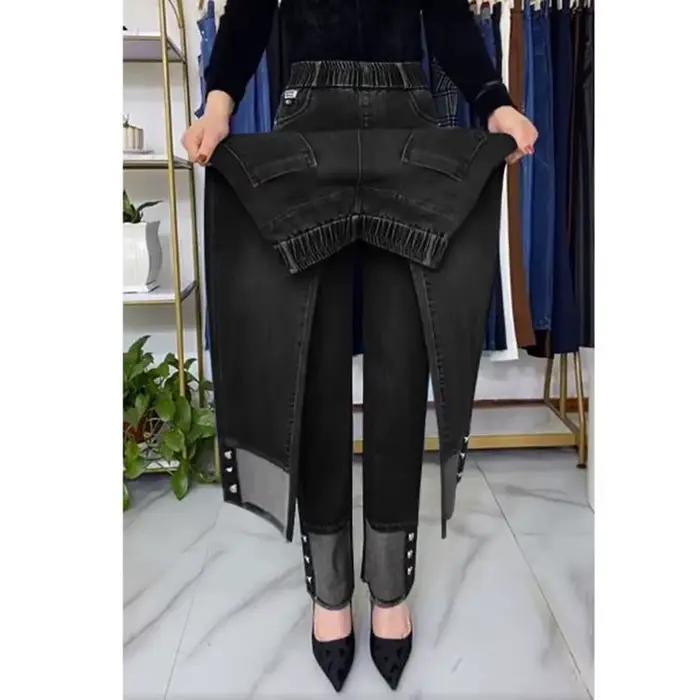 Jean femme d'âge moyen printemps automne taille extensible pantalon en Denim droit grande