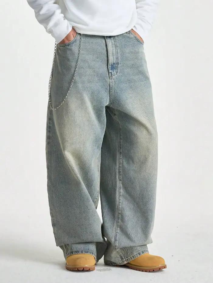 Manfinity EMRG Jean ample rétro délavé bleu clair pour homme