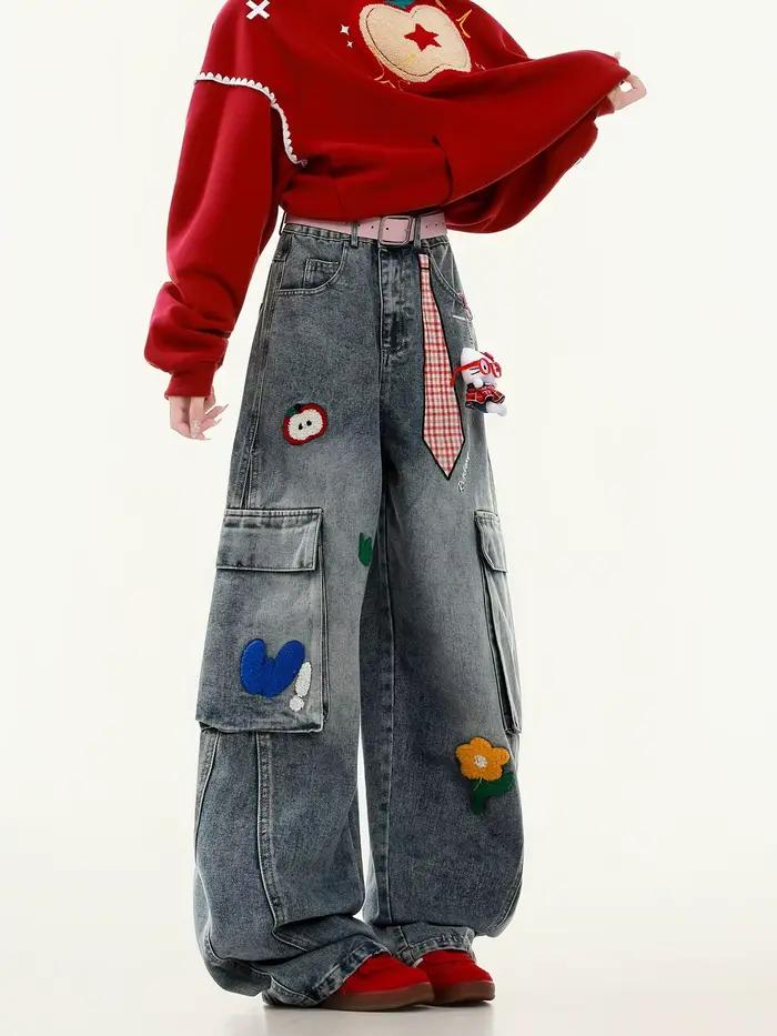 Jean brodé Harajuku pour femmes