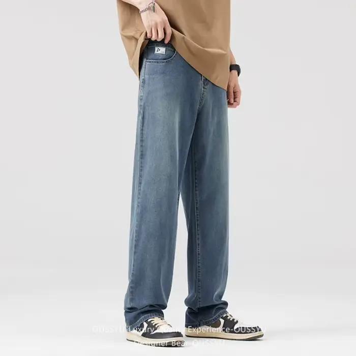 Pantalon long en jean pour homme, expérience de luxe, tissu lyocell, coupe droite ample, décontracté, pour le travail ou le streetwear occasions quotidiennes
