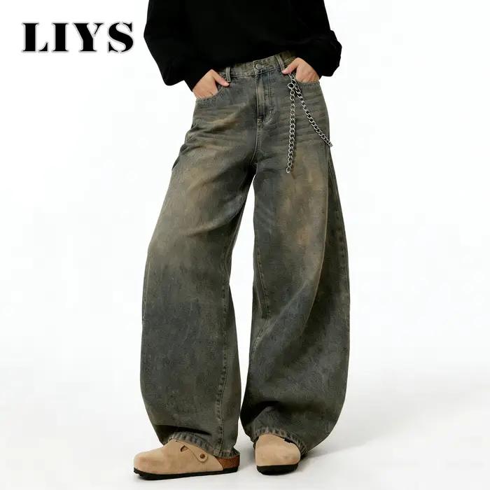 LIYS Jeans Américains Rétro Baggy à Jambes Larges pour Hommes