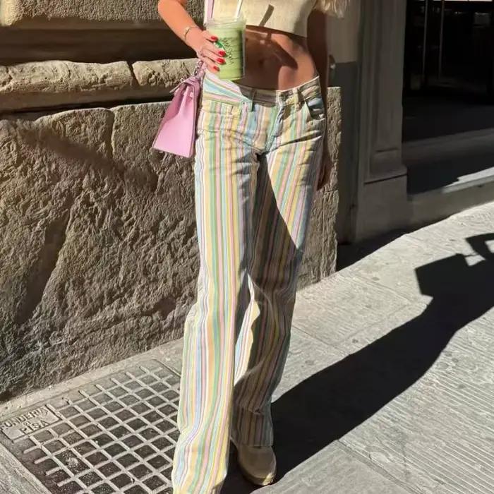 Pantalon baggy rayé arc-en-ciel jean HXAO 2026 pour femmes style cowboy jeans haute rue été printemps automne hiver occassions spéciales