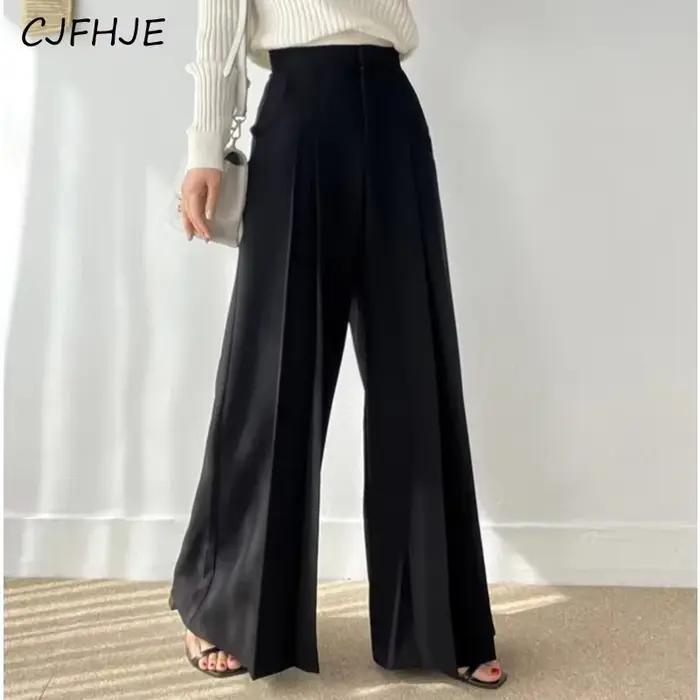 Pantalons décontractés CJFHJE femmes taille haute jambes larges printemps été occassions décontractées abricot bleu noir