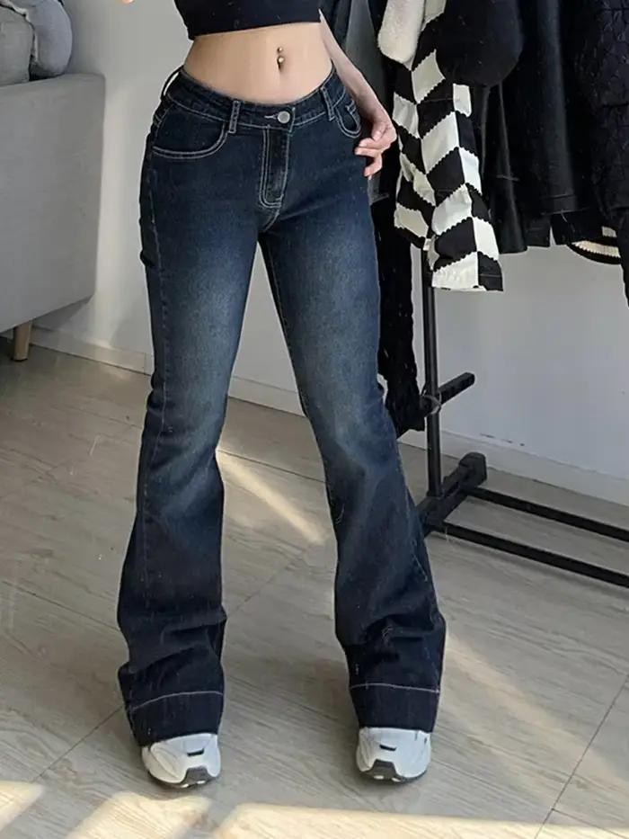 Kalevest Y2K haute rue jean taille basse bleu femmes pantalon Bootcut poches