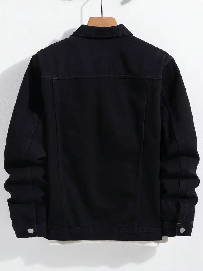 Veste en jean noire décontractée pour hommes printemps-automne avec design minimaliste et boutons argentés pour une apparence élégante et pratique pour diverses occasions