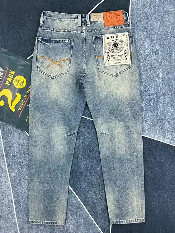 Amekaji lourd 100% coton rétro japon Style Vintage bleu décontracté Denim jean pour hommes printemps mince droit lavé pantalon