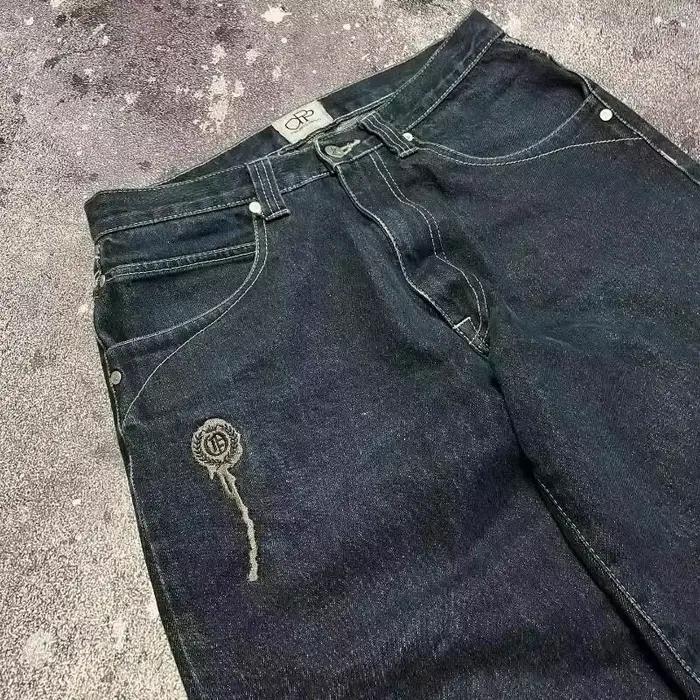 Jean brodé tête de mort tendance streetwear pour femme, style Harajuku Y2K, nouveau pantalon large coupe droite hip-hop Joker, jean décontracté pour toutes les saisons