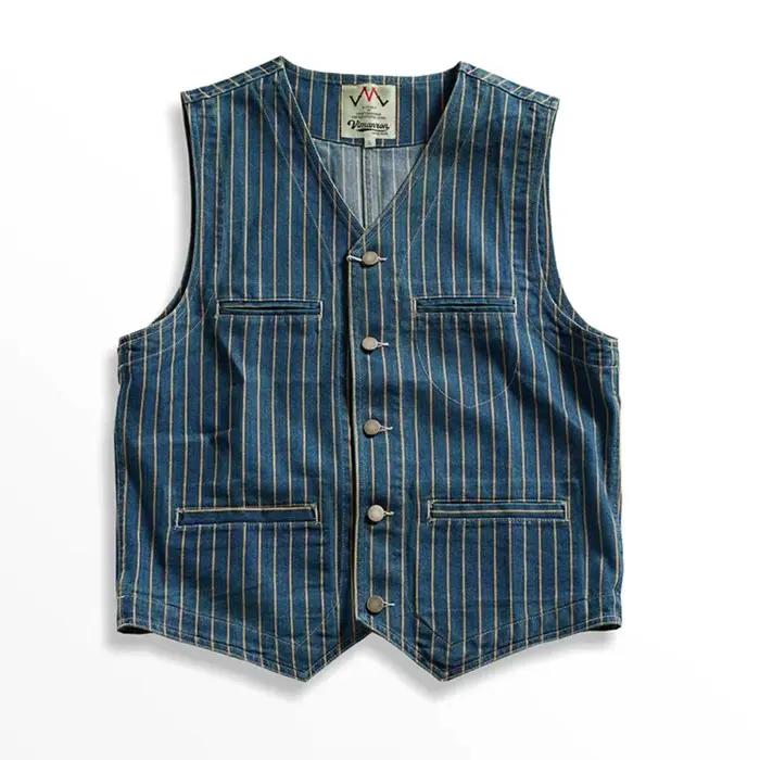 Mai kaki denim gilet hommes mode vintage do vieux rayé
