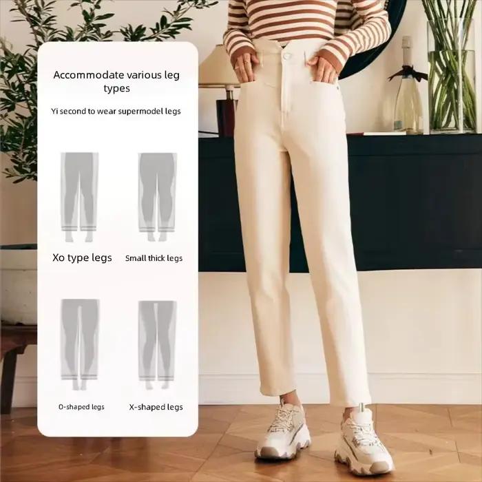 OLrain Jean taille haute style français pour femme