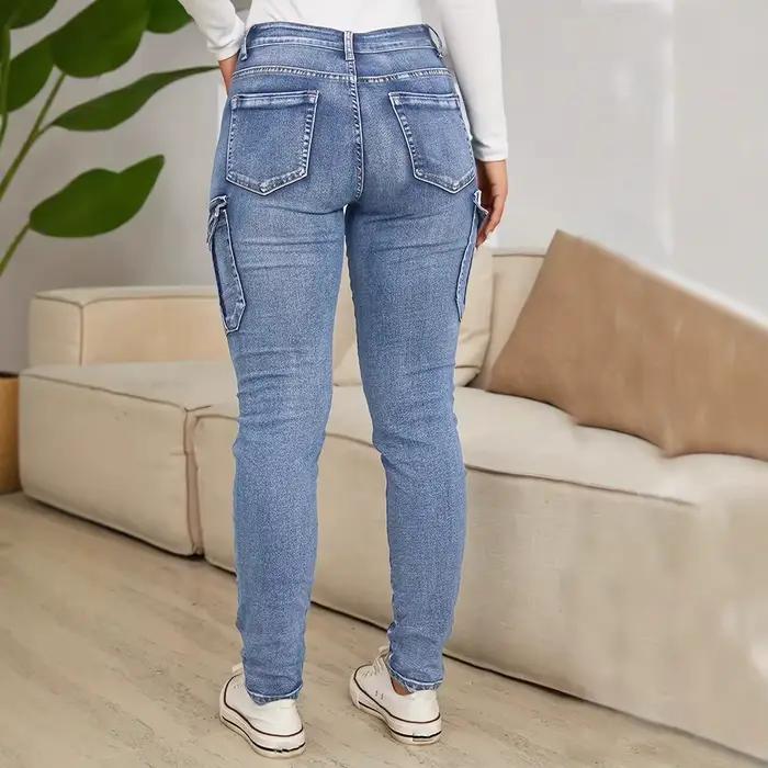Jean crayon pantalon femmes Vintage Denims plusieurs poches taille basse lavé en détresse Stretch Streetwear cheville