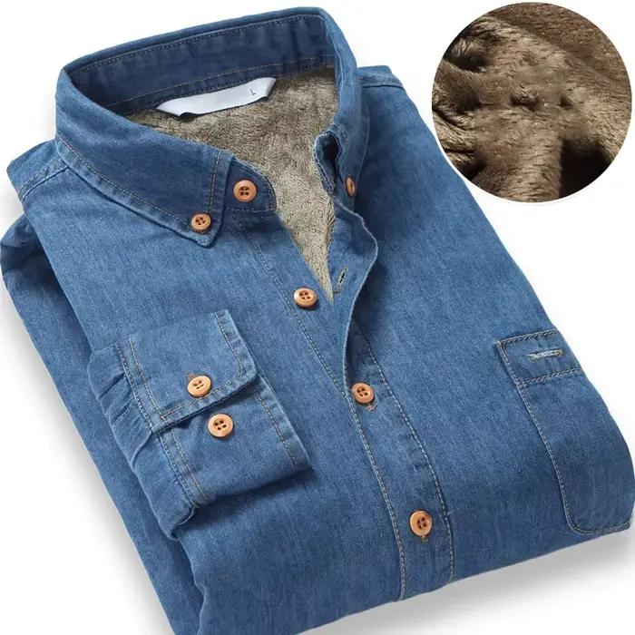 Marque de mode hiver jean chemise hommes chaud polaire doublé velours Denim chemises Cowboy manteaux vêtements