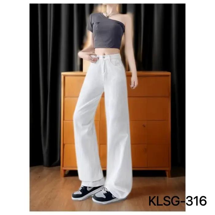 Jean droit taille haute blanc pour femme