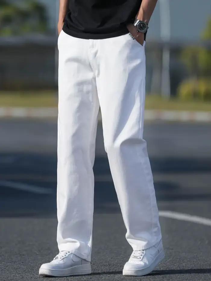100% coton mode jean ample hommes printemps été mince droit lavé respirant blanc Denim pantalon décontracté affaires