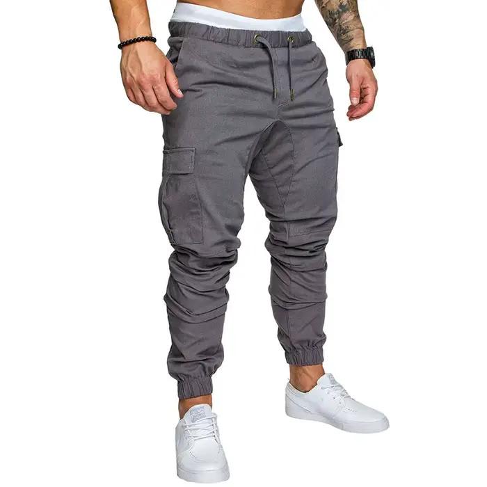 Joggers Hip Hop Harem Nouveaux Masculins Pleine Longueur Élasthanne Coton Multi-Poches Occasions Décontractées Printemps Été Tailles M-5XL Couleurs Bleu Ciel Noir Champagne