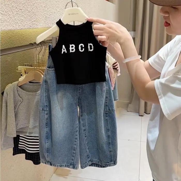 Jeans pour filles à jambes larges, coton et polyester, confortable et tendance pour les filles de 4 à 6 ans, nouveau style coréen pour l'automne