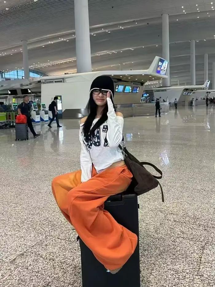 NUOMICI jean femme Orange taille mi basse lavé rétro jambe large sport ample Kpop hip-hop pantalon de rue mode