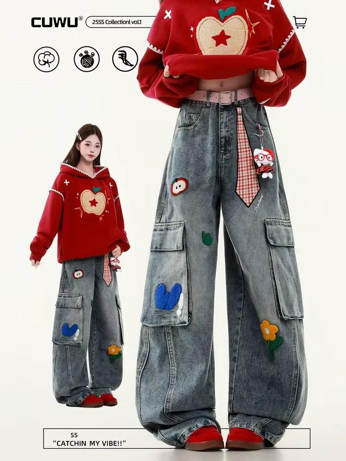 Jean brodé Harajuku pour femmes