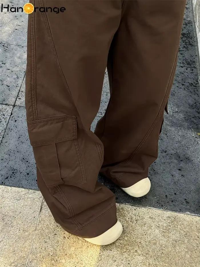 Début du printemps rétro marine noir grande poche incurvée jean femmes ample jambe large pantalon vert/café