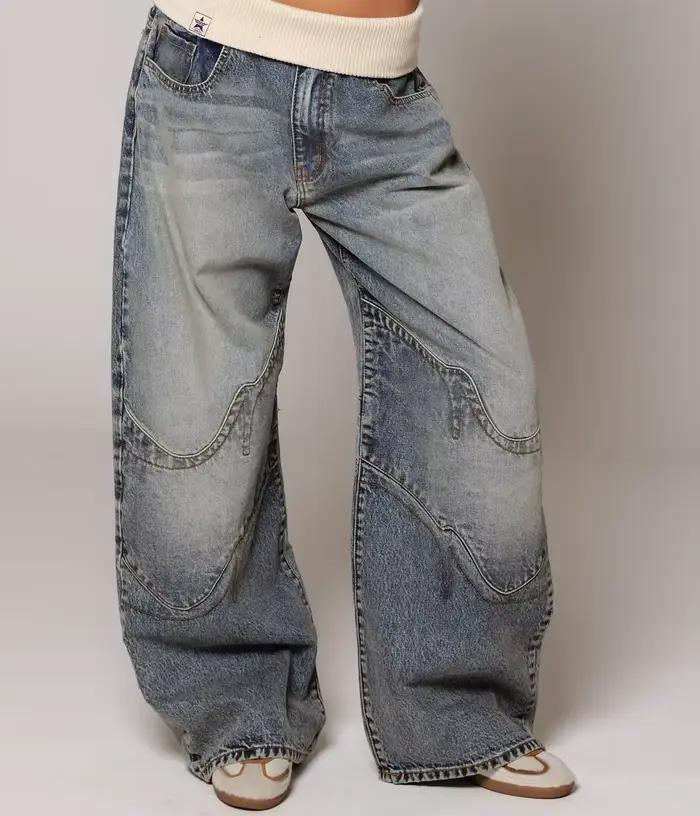 Y2K rétro américain épissé ​ ​ Jean taille haute délavé pour femmes