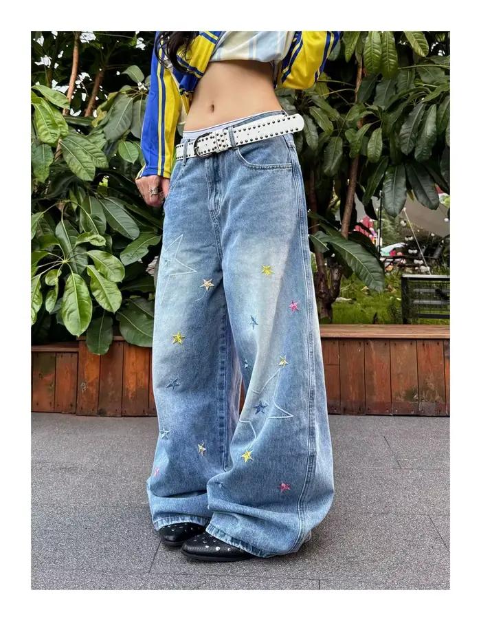 Jeans Scimitar à broderie étoile rétro pour femme