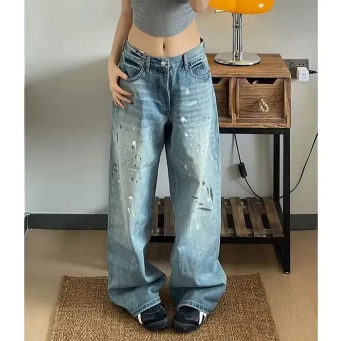 Femmes concepteur taille haute jean pantalon femme Chic imprimé Baggy Denim