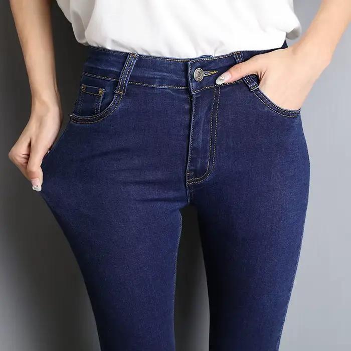 Jeans Mommy Femme Taille Standard Bleu Gris Noir Pantalon Crayon Élégant Pour Femmes Occasions Spéciales